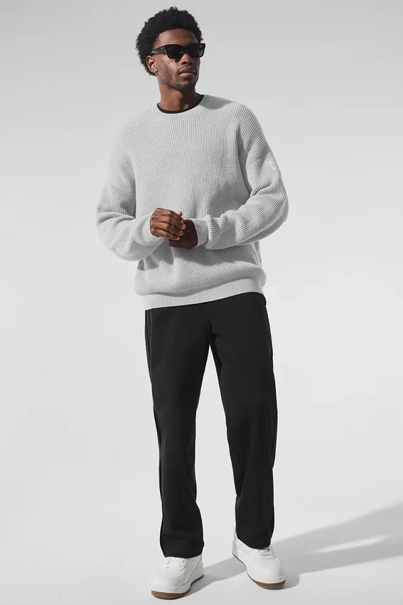 Pull à col rond Domain en maille côtelée - Gris chiné athlétique