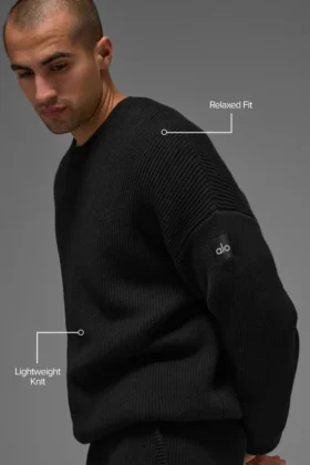 Pull à col rond en maille côtelée Domain – Noir