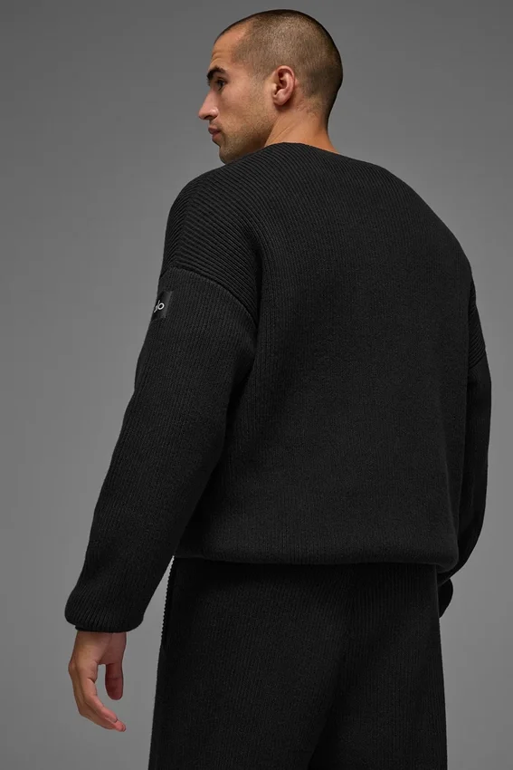 Pull à col rond en maille côtelée Domain - Noir