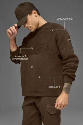 Pull à col rond en maille côtelée Domain Shift – Espresso