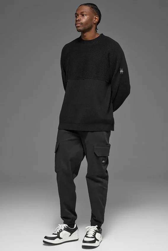 Pull à col rond en maille côtelée Domain Shift - Noir