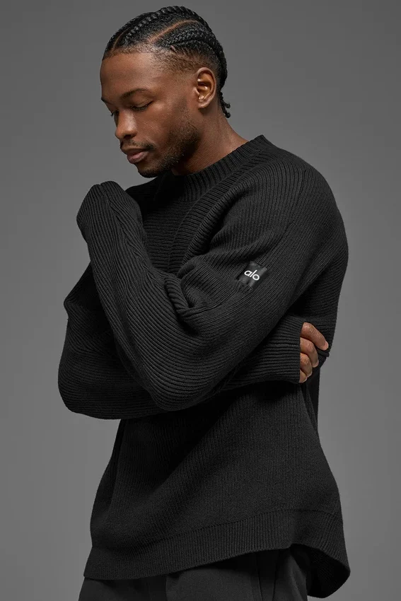 Pull à col rond en maille côtelée Domain Shift - Noir