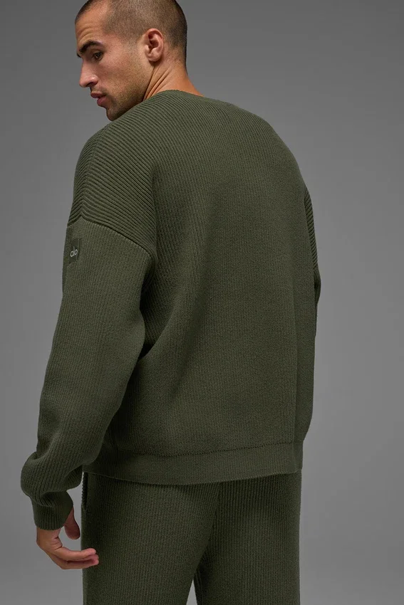 Pull à col rond en maille côtelée Domain - Vert olive