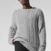 Pull à col rond en maille torsadée - Gris chiné athlétique
