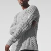 Pull à col rond en maille torsadée - Gris chiné athlétique