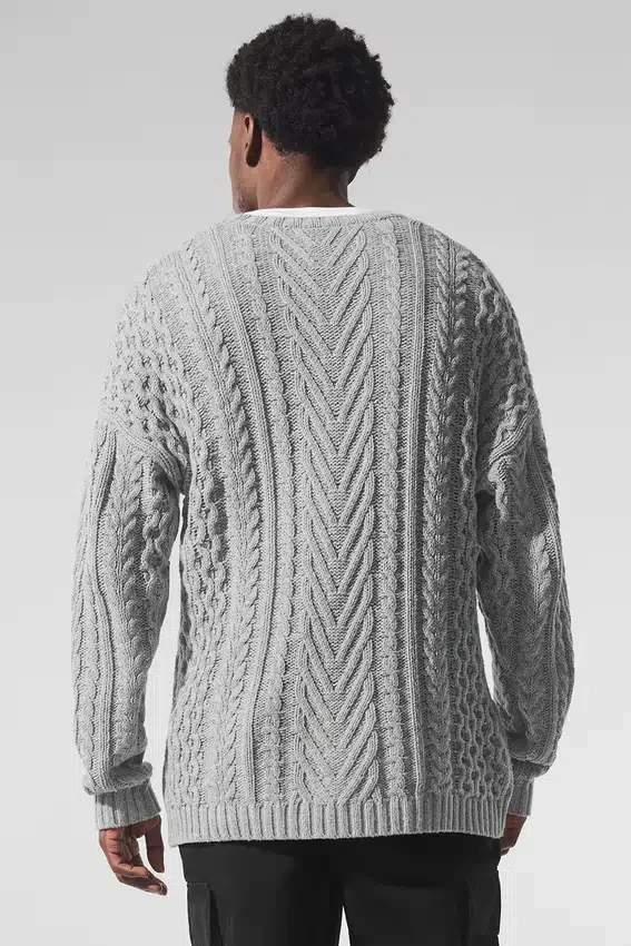Pull à col rond en maille torsadée - Gris chiné athlétique