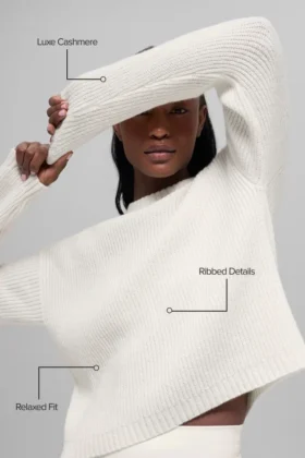 Pull à col rond Noble en laine et cachemire à côtes – Ivoire