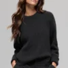 Pull à col rond Noble en laine et cachemire à côtes - Noir