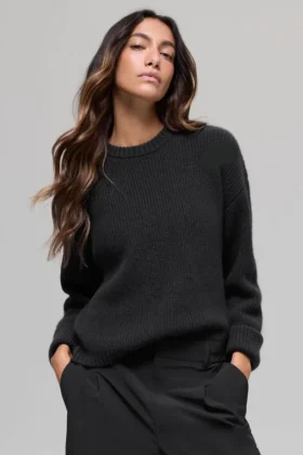 Pull à col rond Noble en laine et cachemire à côtes - Noir