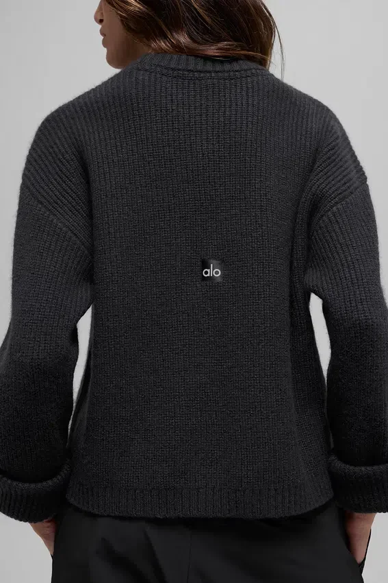 Pull à col rond Noble en laine et cachemire à côtes - Noir