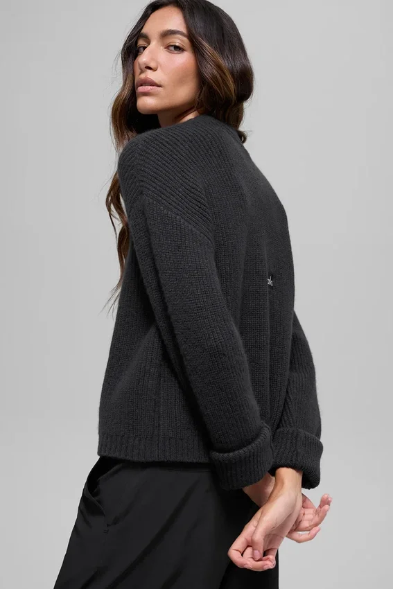 Pull à col rond Noble en laine et cachemire à côtes - Noir