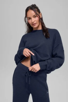 Pull à col rond unisexe en laine et cachemire « New Class » - Bleu marine