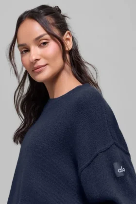 Pull à col rond unisexe en laine et cachemire « New Class » – Bleu marine