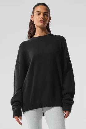 Pull à col rond unisexe en laine et cachemire « New Class » - Noir