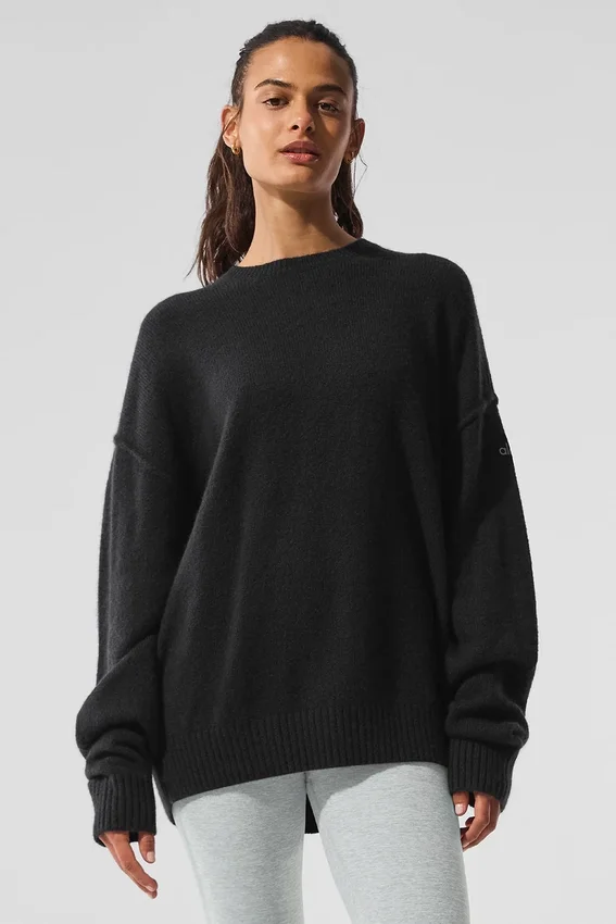 Pull à col rond unisexe en laine et cachemire « New Class » - Noir
