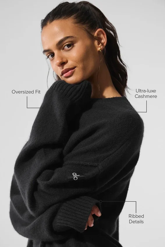 Pull à col rond unisexe en laine et cachemire « New Class » - Noir