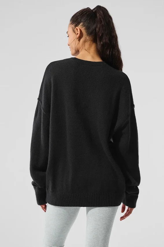 Pull à col rond unisexe en laine et cachemire « New Class » - Noir