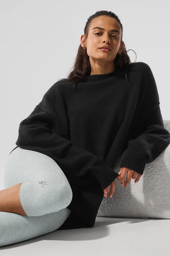 Pull à col rond unisexe en laine et cachemire « New Class » - Noir