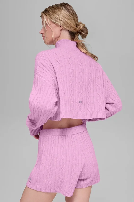 Pull à col roulé court à mailles torsadées « Winter Bliss » à manches longues - Candy Heart P