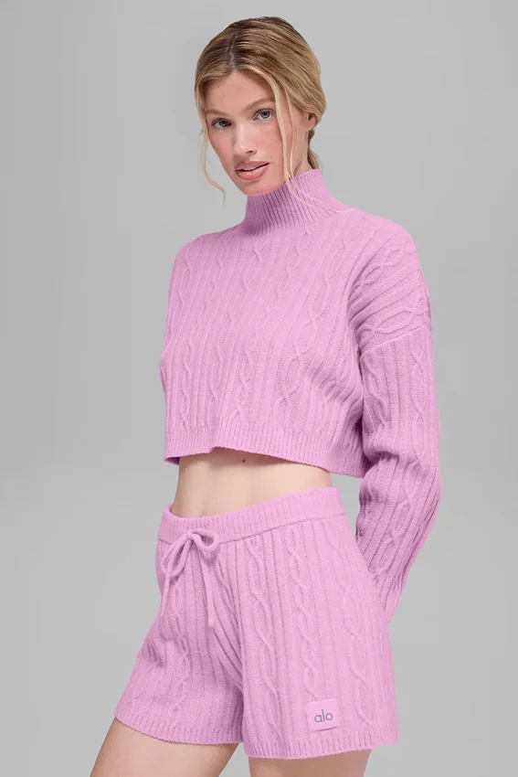 Pull à col roulé court à mailles torsadées « Winter Bliss » à manches longues - Candy Heart P
