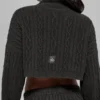 Pull à col roulé court à manches longues Winter Bliss en maille torsadée - Gris foncé chiné