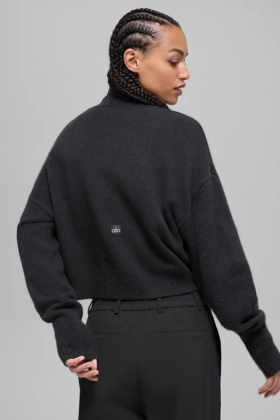 Pull à col roulé court New Class en laine et cachemire – Noir