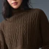 Pull à col roulé court « Winter Bliss » à mailles torsadées et manches longues - Espresso