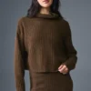 Pull à col roulé en cachemire moelleux à motif gaufré - Espresso
