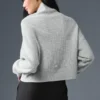 Pull à col roulé en cachemire moelleux à motif gaufré - Gris chiné athlétique