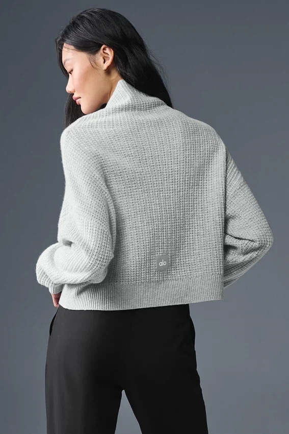 Pull à col roulé en cachemire moelleux à motif gaufré - Gris chiné athlétique