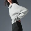 Pull à col roulé en cachemire moelleux à motif gaufré - Gris chiné athlétique