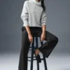 Pull à col roulé en cachemire moelleux à motif gaufré - Gris chiné athlétique