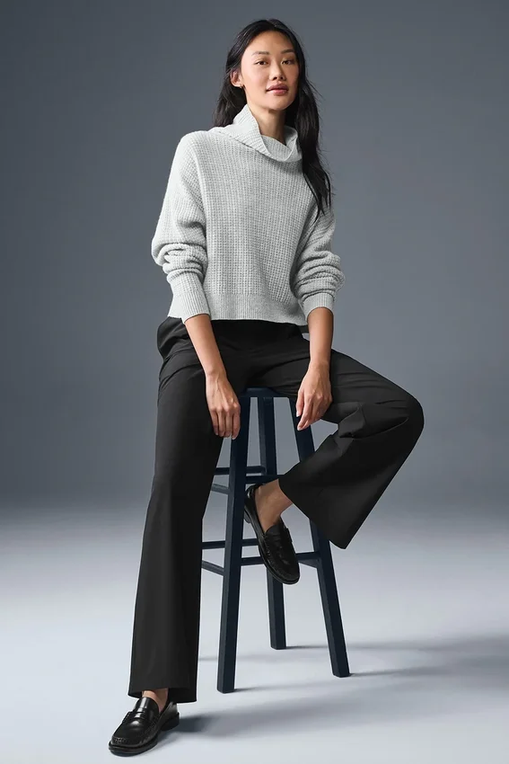 Pull à col roulé en cachemire moelleux à motif gaufré - Gris chiné athlétique