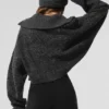 Pull à col roulé marbré avec fermeture éclair 1/4 - Noir marbré