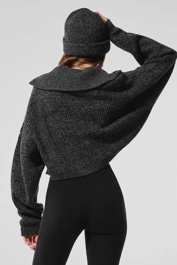 Pull à col roulé marbré avec fermeture éclair 1/4 - Noir marbré