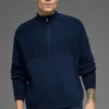 Pull à col zippé 1/4 en maille côtelée Domain Shift - Bleu marine