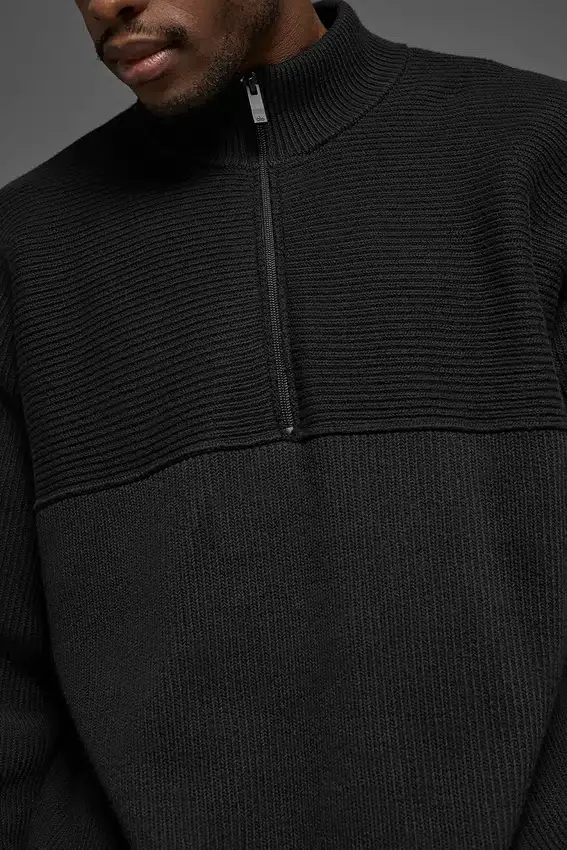 Pull à col zippé 1/4 en maille côtelée Domain Shift - Noir