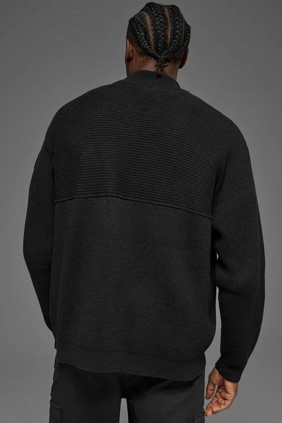 Pull à col zippé 1/4 en maille côtelée Domain Shift - Noir