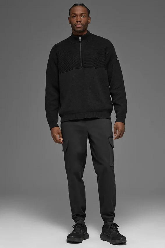 Pull à col zippé 1/4 en maille côtelée Domain Shift - Noir