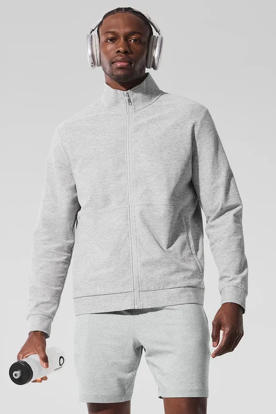 Pull Conquer Max à col montant et fermeture éclair intégrale - Gris chiné athlétique