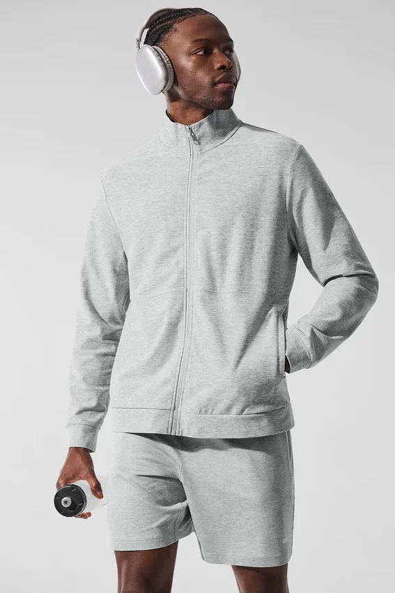 Pull Conquer Max à col montant et fermeture éclair intégrale - Gris chiné athlétique