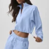 Pull court « Alumni » à fermeture éclair 1/4 - Bleu Provence clair