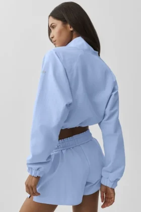Pull court « Alumni » à fermeture éclair 1/4 – Bleu Provence clair