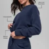 Pull court à col rond New Class en laine et cachemire - Bleu marine