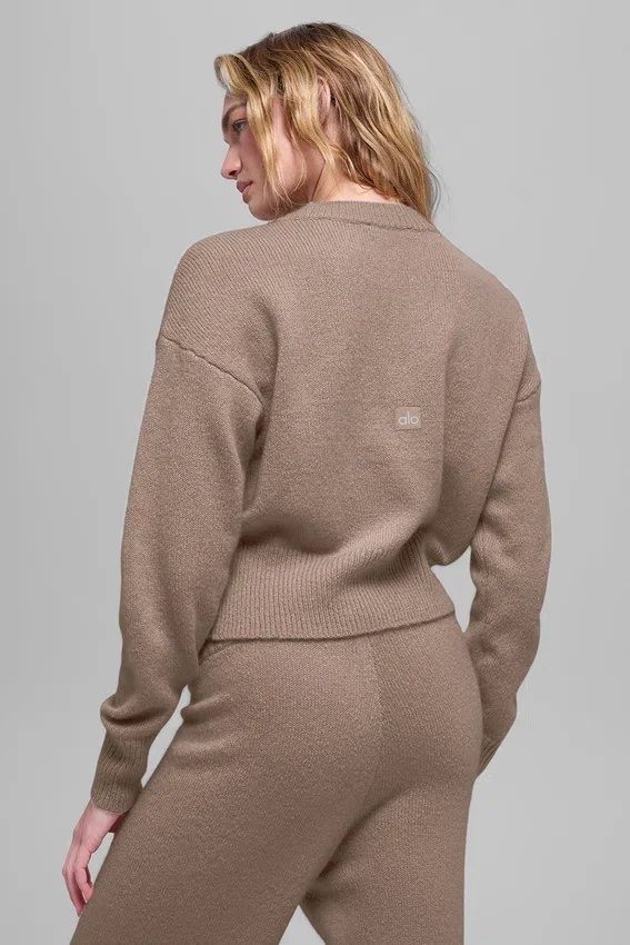 Pull court à col rond « New Class » en laine et cachemire - Chai Latte