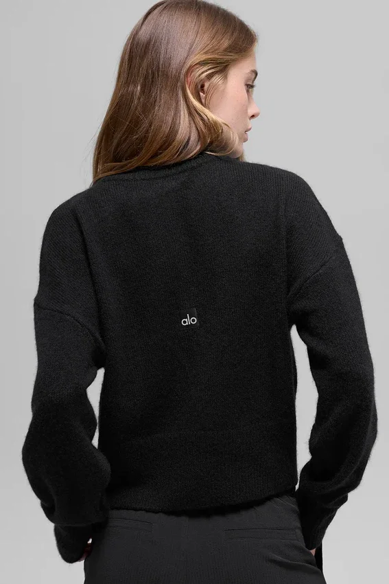 Pull court à col rond « New Class » en laine et cachemire — Noir