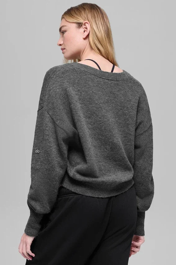 Pull court en laine et cachemire « New Class » à col en V - Gris platine