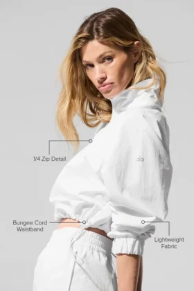 Pull court à fermeture à glissière quart de longueur « Alumni » – Blanc