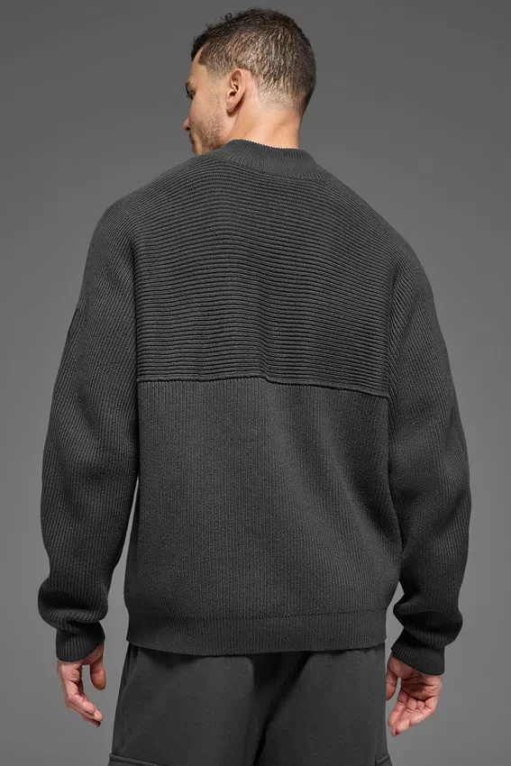 Pull Domain Shift à col rond et fermeture éclair 1/4 en maille côtelée - Anthracite
