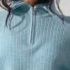Pull en cachemire moelleux à motif gaufré avec fermeture éclair 1/4 - Bleu céleste chiné